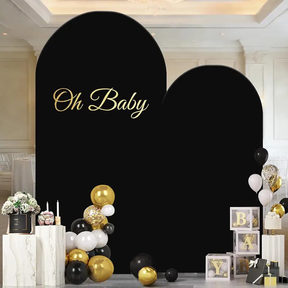 Thick Arch Backdrop Cover 7.2 & 6FT, Black Spandex Chiara Arch Covers Stretchy Backdrop with Zipper Set of 2 Fitted Balloon Stand Cover for Birthday Graduation Party(No Arch Stand)