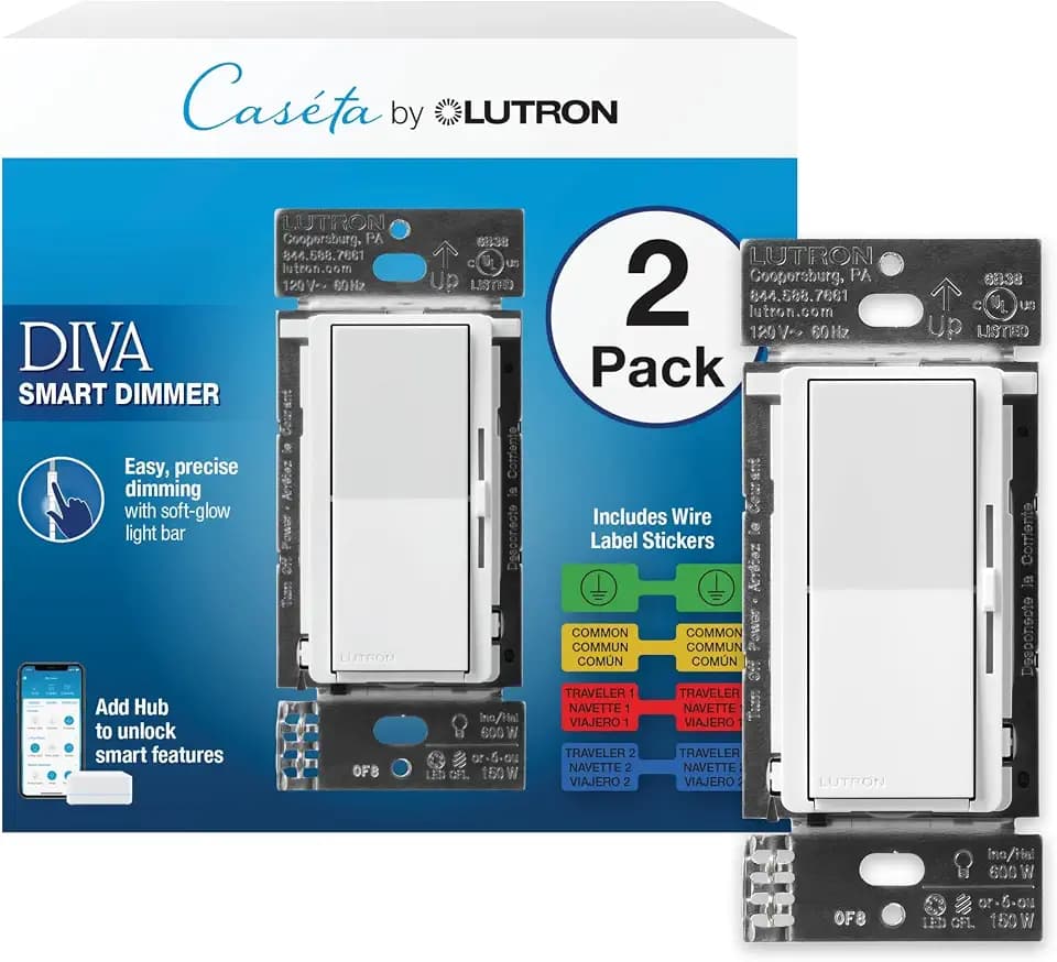 Lutron Caseta Diva Smart Dimmer Switch (Smart Hub Required), No Neutral Req