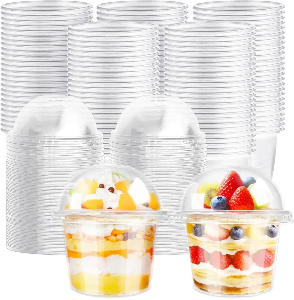 Jnnzzggu 100Pcs Disposable Plastic Cups,8Oz Parfait Cups with Dome Hole Lids,Disposable Snack Bowls for Cake,Fruit,Parfait,Pudding,Jello Shot,Coffee,Ice Cream