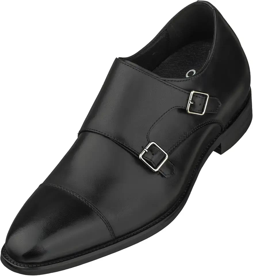 CALTO Men's Invisible Height Increasing Elevator Shoes - Black Premium Leather Slip-on Lightweight Casual Loafers - 3 Inches Taller - S3506 - Size 6.5 D(M) US