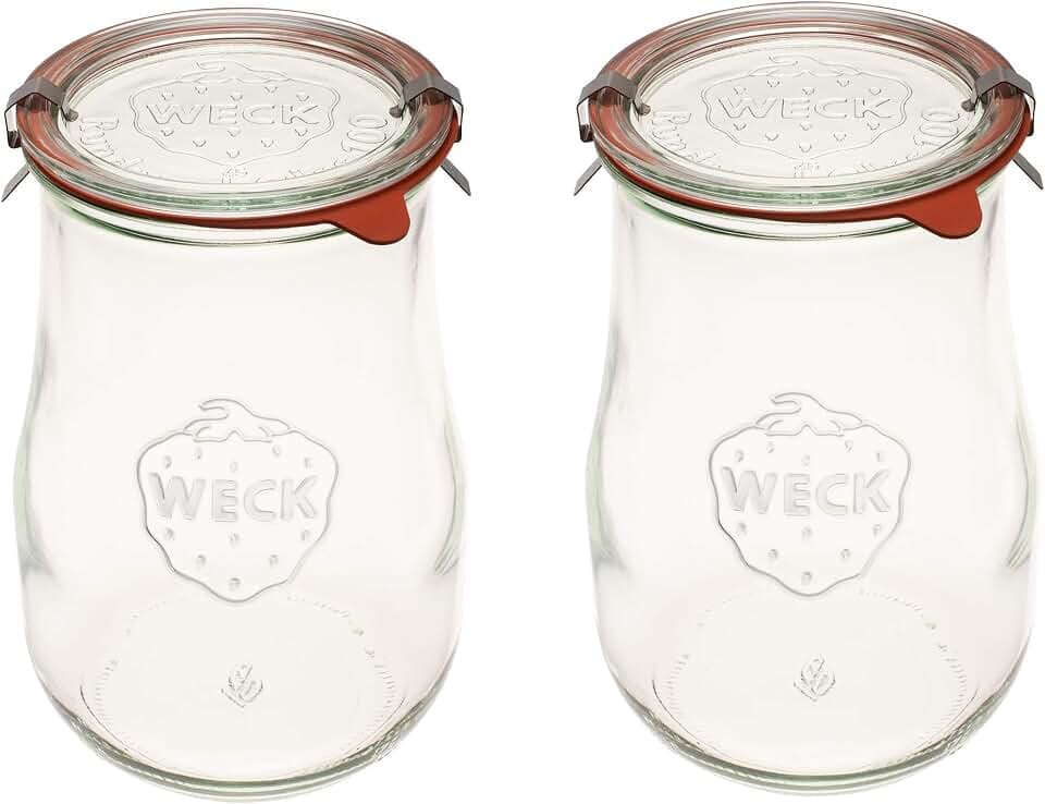 59.2 fl. oz. Weck Tulip Jars 1.5 Liter - Sour Dough Starter - Starter Jar with Glass Lid Wide Mouth - Suitable for Canning & Storage - (2 Jars)