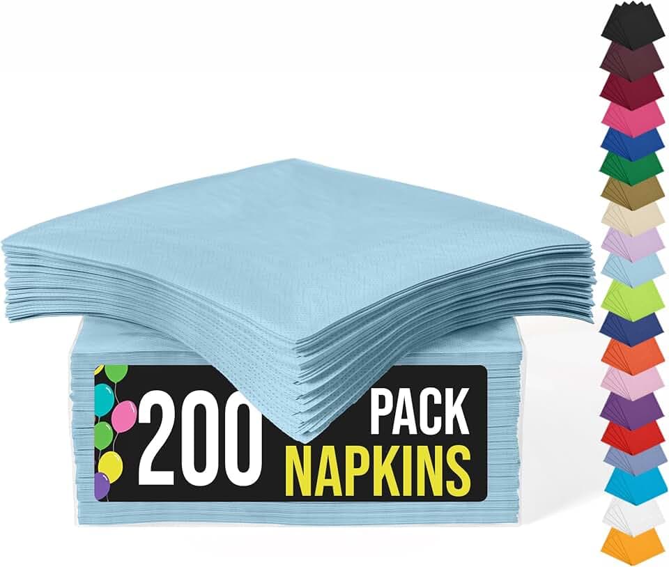 Party Solids Light Blue Cocktail Napkins Disposable Paper Napkins 200 Pcs