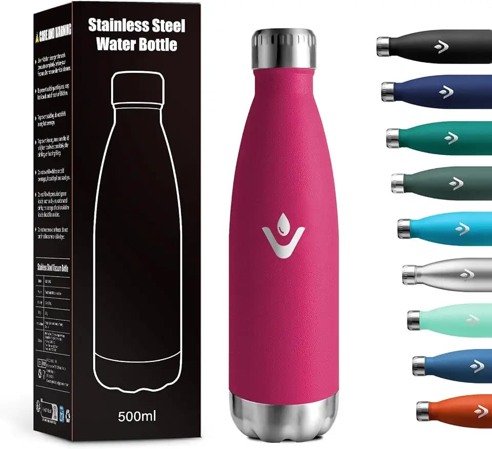 Trinkflasche Edelstahl 500ml, Auslaufsicher Isolierflasche, Vakuum Thermosflasche, BPA-Frei, Trinkflasche Kohlensäure Geeignet, Wasserflasche für Kinder, Büro, Schule, Gym, Sprudel, Camping, Yoga