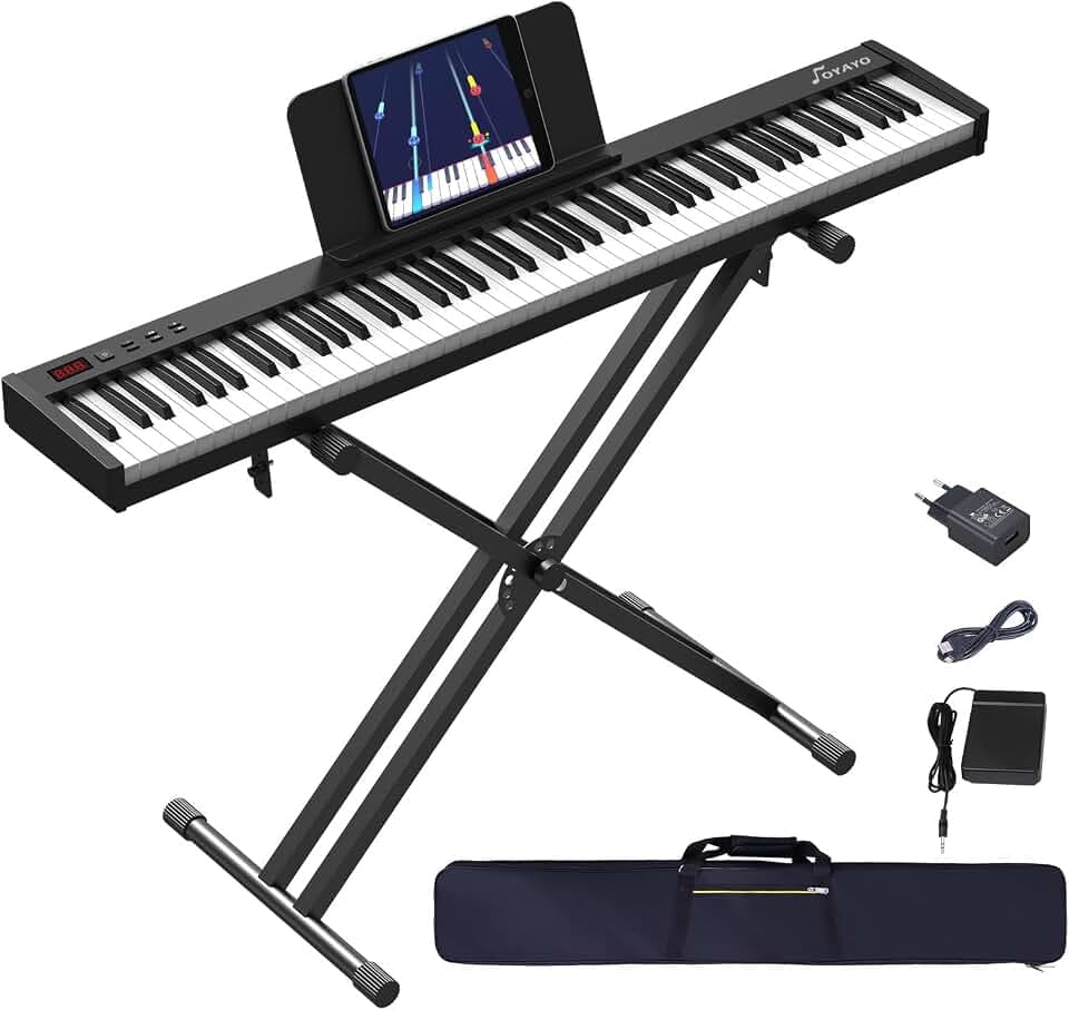 E Piano 88 Tasten Halbgewichtet mit Doppel-X-Ständer, Digitalpiano für Anfänger & Erwachsene, Keyboard Piano mit Sustain-Pedal, MIDI, Kopfhöreranschluss, Tragetasche, Elektrisches Klavier