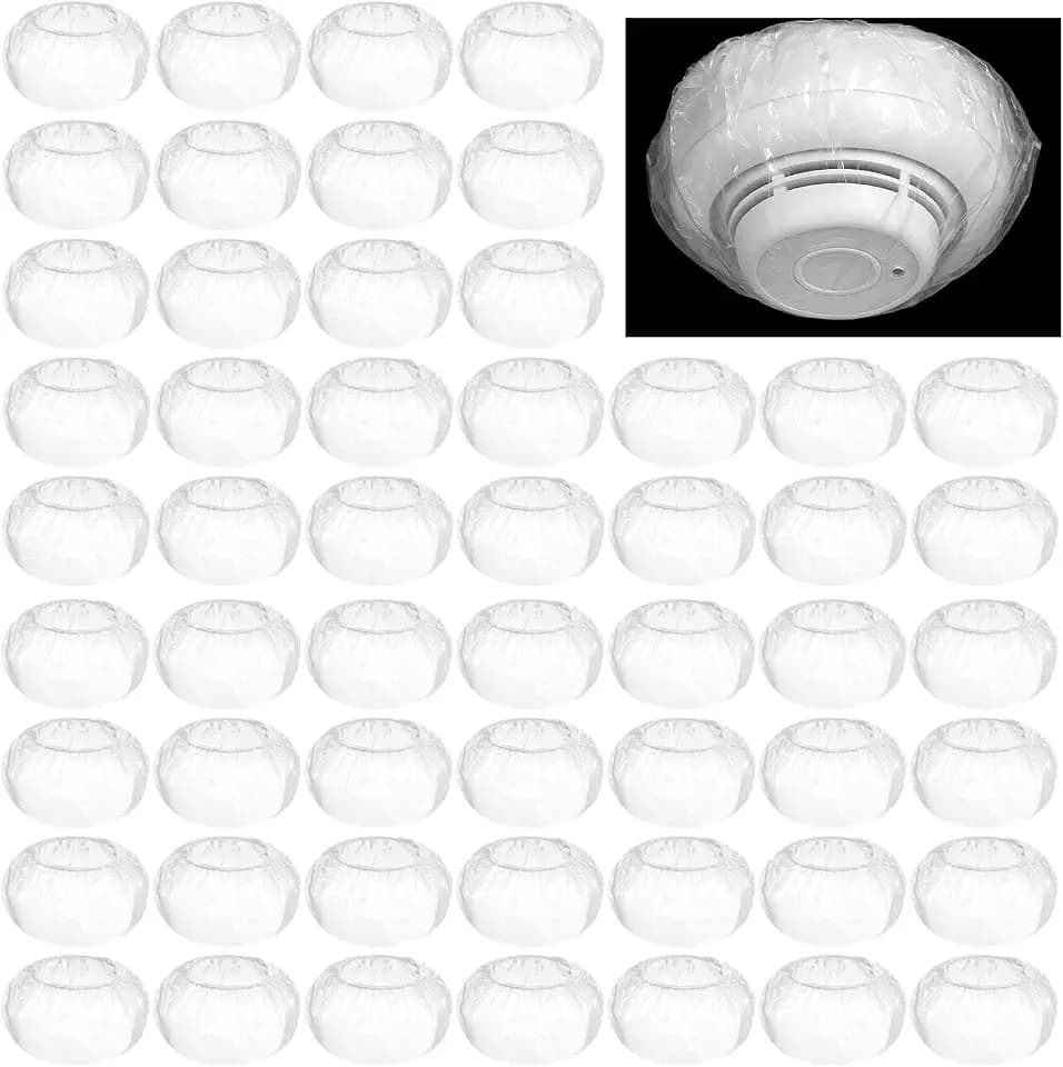 Xindojuz 50 PCS Fire Alarm Detector Cover, Reusable White Thicken Elastic Plastic Fire Sprinkler Covers Alarm Dust Paint Covers for Building Home Alarms Cooking or Baking Use, 5.9 × 5.9 Inch