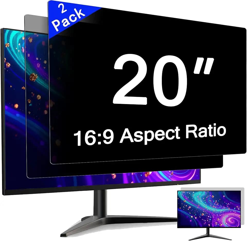 [2 Pack] 20 Inch Computer Privacy Screen for 16:9 Aspect Ratio Widescreen Monitor, Eye Protection Anti Glare Blue Light Computer Monitor Privacy Filter, Removable Anti-Scratch 20in Protector Film