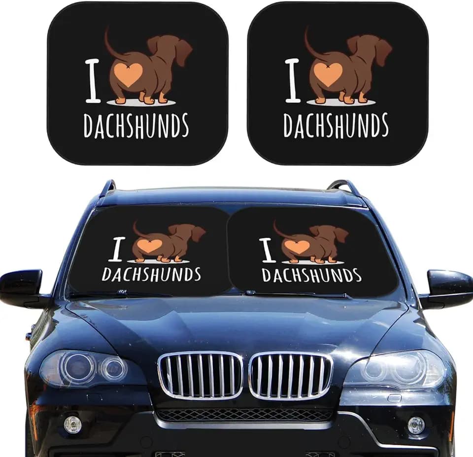 Delerain 2 Piece Car Windshield Sun Shade, I Love Dachshunds Foldable Car Front Window Sunshades Blocks UV Rays Sun Visor Protector Keeps Your Vehicle Cool Fit for Most Sedan SUV Truck, Medium