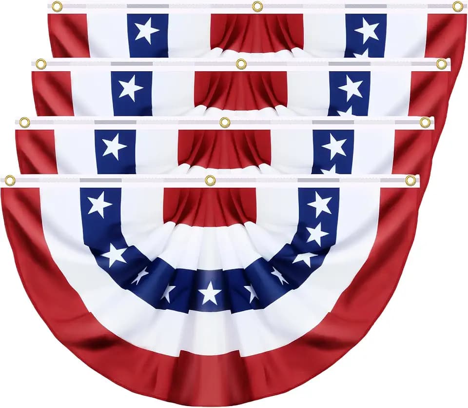 American Pleated Fan Flags for Outside, 4 Pcs USA Bunting 3x6 Ft