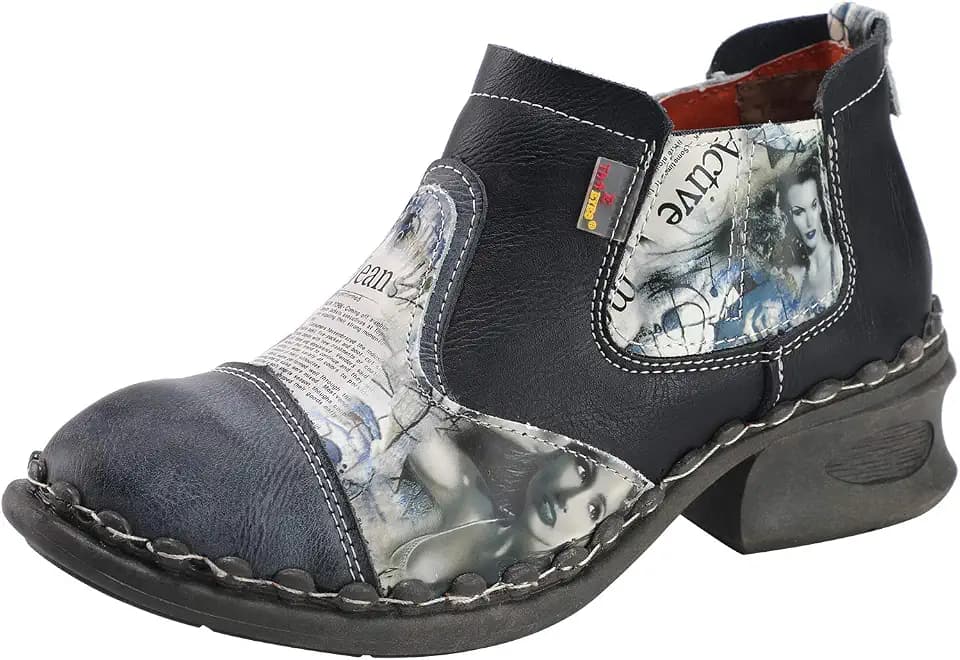 TMA EYES Women's Leather Ankle Booties Casual Shoes Pull on with Zipper for Outdoor