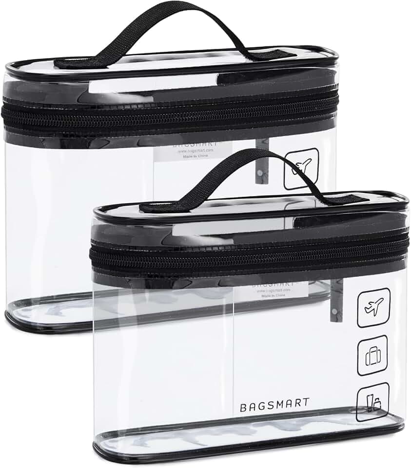 BAGSMART TSA Approved Toiletry Bag, 2 Pack Clear Makeup Cosmetic Bag Organizer, Quart Size Travel Bag for Toiletries, Carry-on Travel Accessories Essentials, Black-2pcs