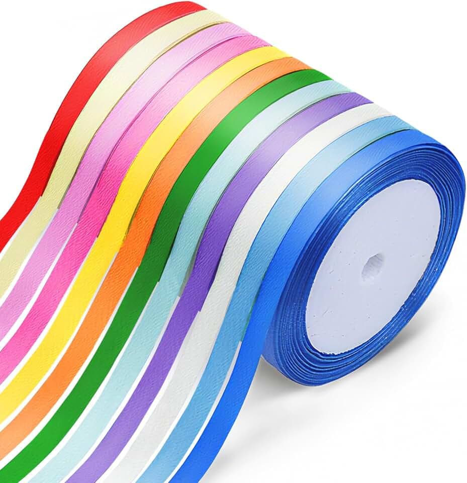 Polyester Satinband 12 Farben, Geschenkband 6 mm x 22 m zum Basteln
