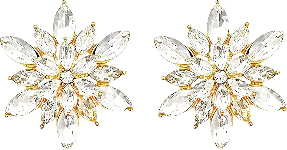 WCRAZYE Rhinestone Flower Stud Earrings for Women Elegant Large Big Sparkly CZ Cubic Zirconia Daisy Sunflower Floral Cluster Flower Burst Stud Earrings Bridal Wedding Party Prom Costume Jewelry Bride Bridesmaids Birthstone Birthday Gift