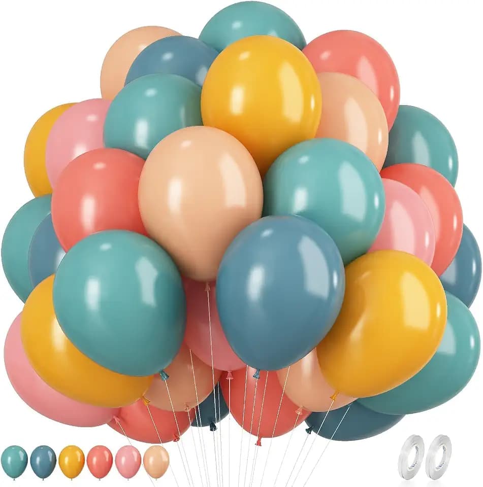 60pcs Boho Rainbow Balloons Retro Fall Birthday Balloon Blue Yellow Orange