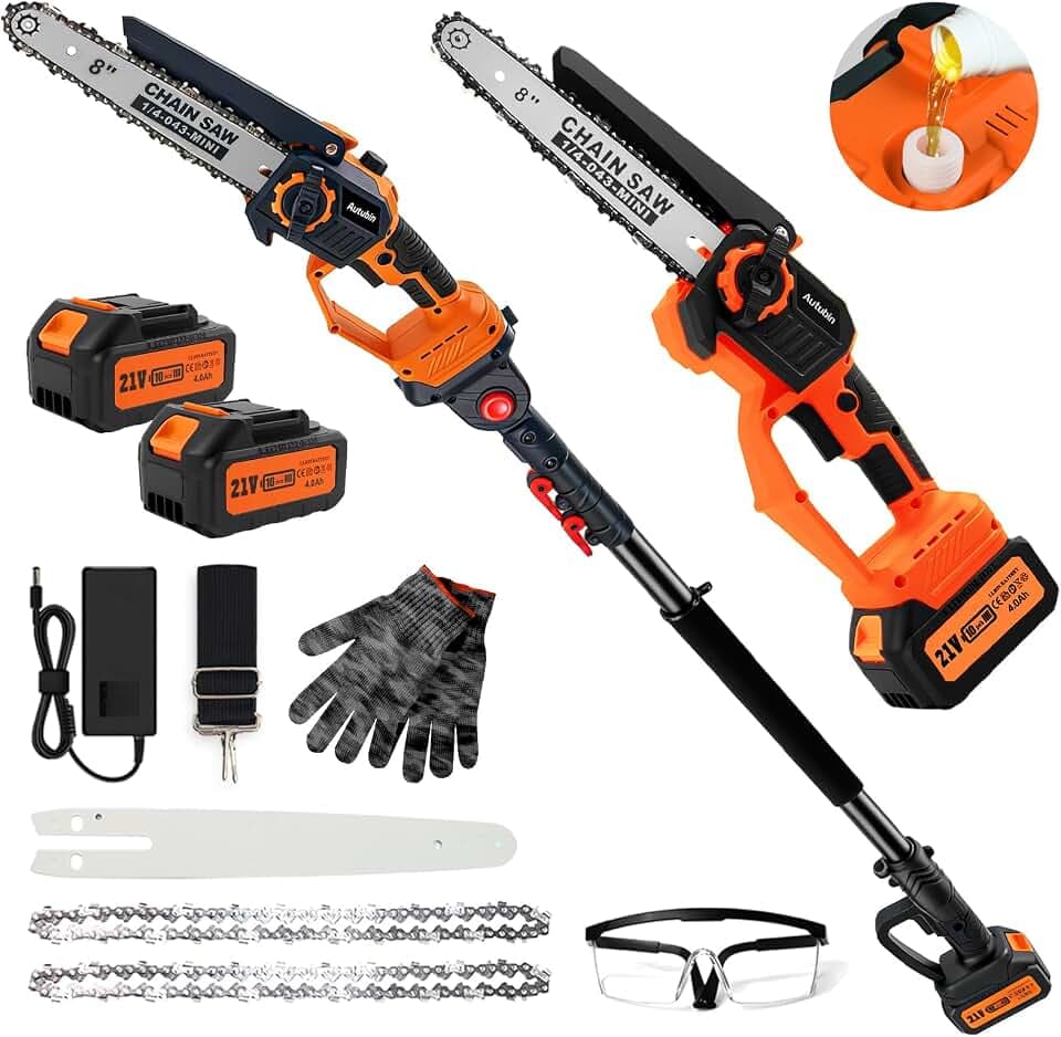 2-in-1 Electric Pole Saw & Mini Chainsaw for Tree Trimming, 8 Inch