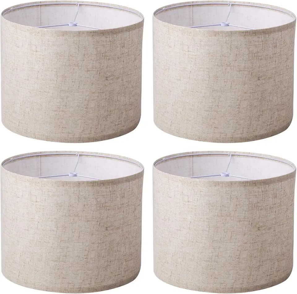 Beige Lamp Shades Set of 4 for Table Lamps, Drum Lampshades for Floor Lamps, 13" Top X 13" Bottom X 10" High Large Lampshade, Easy Assembly Replacement Lamp Shade Spider Fitter(4 PACKS)