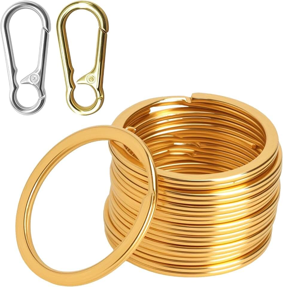 VOSSOT 42 Stück Schlüsselringe 30mm Set mit Schlüsselanhänger, Schlüsselringe Klein Gold & Silber Aus Zinklegierung Metall,Robuste Rostfreie Ringe für Diy Basteln, Keychain Design für Herren und Damen
