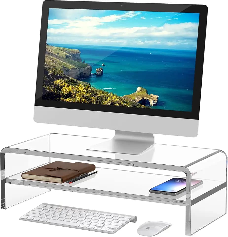 Egchi Acrylic Monitor Stand,2 Tiers Computer Monitor Riser(18x8x5.5 inches),Computer Stand/Monitor Riser for Office,School,Home,Laptop Stand Desktop Stand for Keyboard Storage&Printer TV Screen