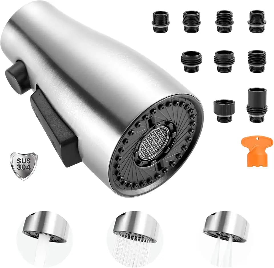Metal Kitchen Faucet Spray Head Replacement 3 Modes with 9 Adapters