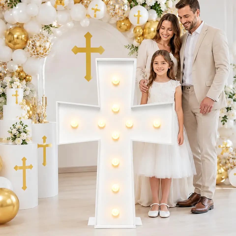 4FT Light Up Marquee Cross Decorations DIY Foam Board Lighted Baptism Decor