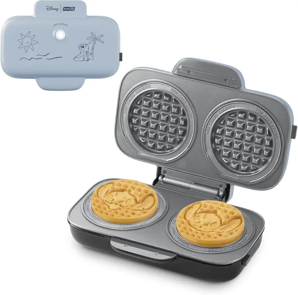 Disney | Dash MultiMaker® Double Mini Maker System - Convenient Electric Waffle Maker - Features Interchangeable, Dishwasher-Safe Plates - Quick Cleanup & Simple Setup - Lilo & Stitch Design