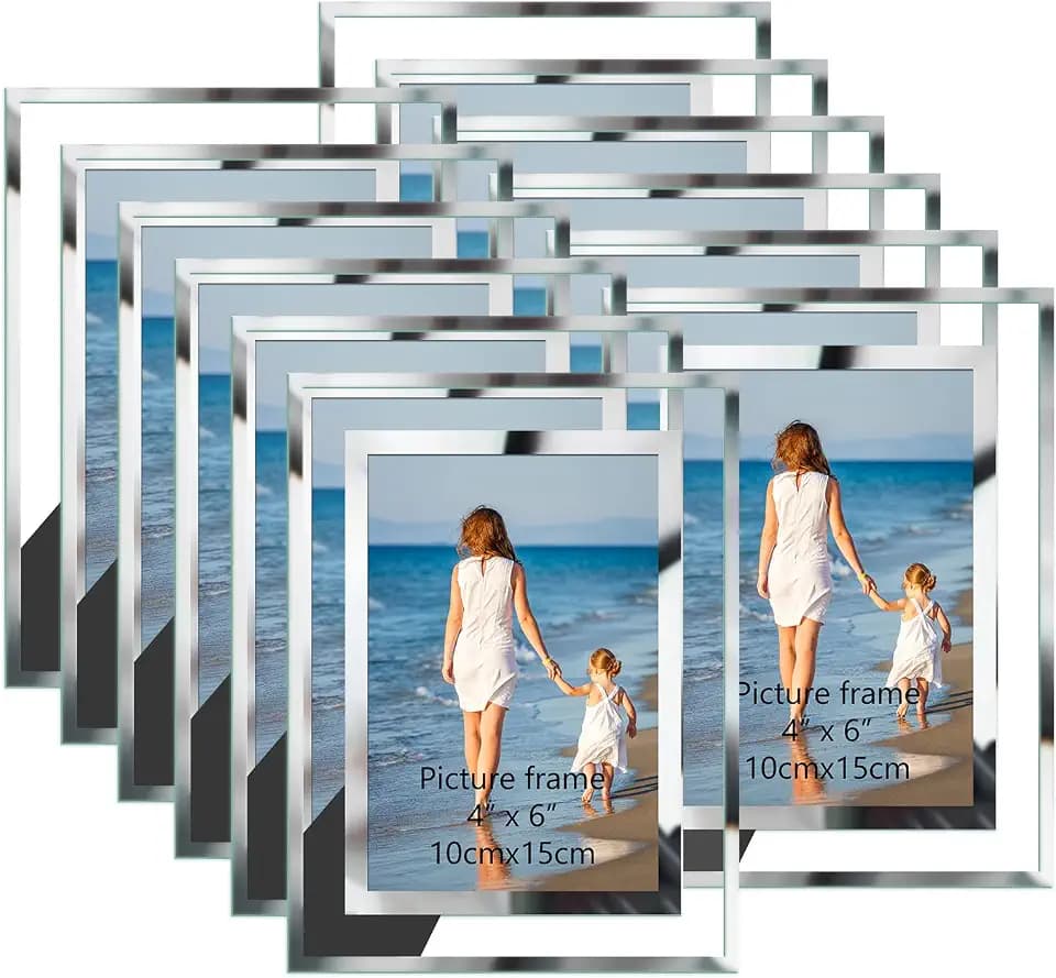 Hoikwo 12 Packs Bulk 4x6 Silver Glass Picture Frames Set