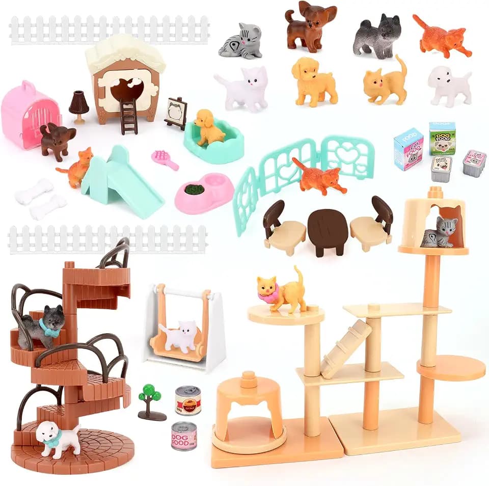 BananMelonBM 67 PCS Cat and Dog Pet Figurine Playset