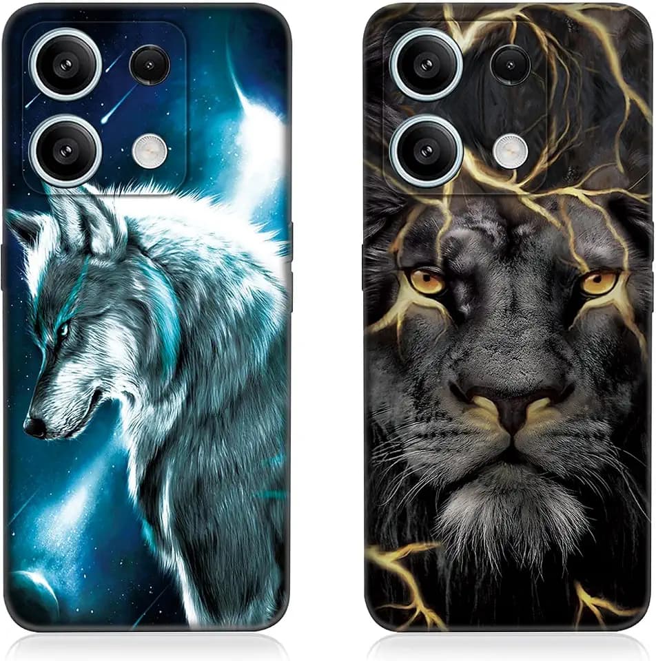 2 Stück Xiaomi Redmi Note 13 Pro 4G Hülle Tier Muster Motiv Handyhülle Weich TPU Silikon Schwarz Case Kratzfest Stoßfeste Schutzhülle Ultra Dünn Cover für Xiaomi Poco M6 Pro 4G, Wolf & Löwe