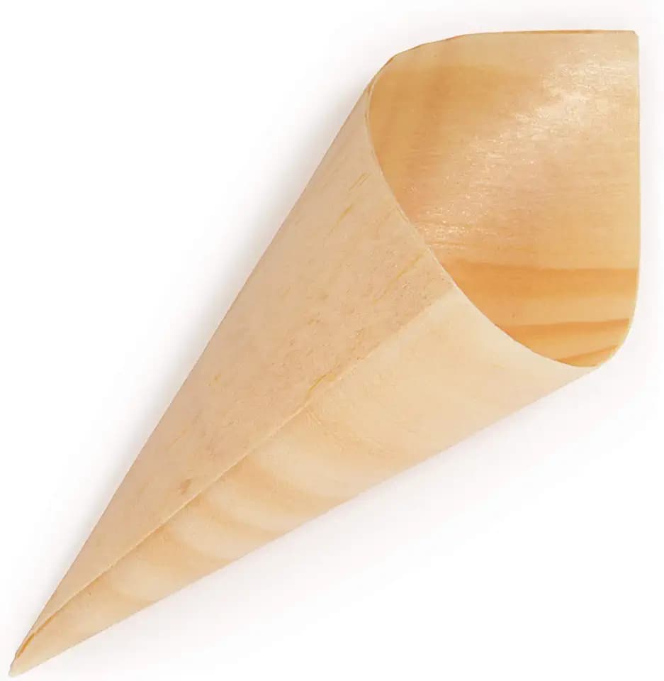 BambooMN Disposable Appetizer Wood Cones - 3.1" x 1.5" - 100 Pieces