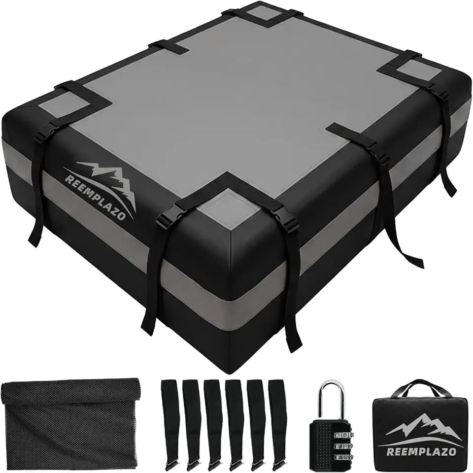 Car Roof Rooftop Cargo Carrier Bag Waterproof Luggage Storage 21 Cubic Feet, Soft Shell Large Roof Top Cargo Bag Heavy Duty Travel for SUV Pickup Truck with/Without Roof Racks (Black Gray)