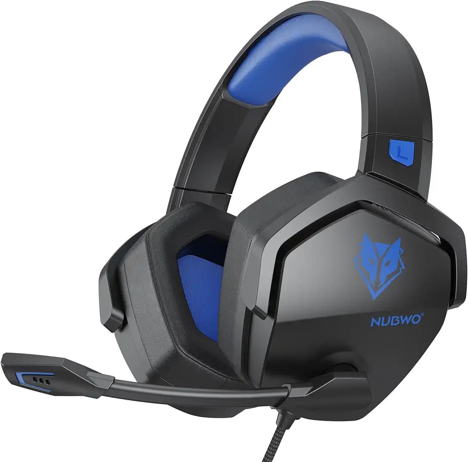 NUBWO N16 Gaming Headset – Mikrofon mit Geräuschunterdrückung, Stereo Sound und Komfortables Design für PS5, PS4, Xbox One, NS, PC, Laptop und Mac - Blau