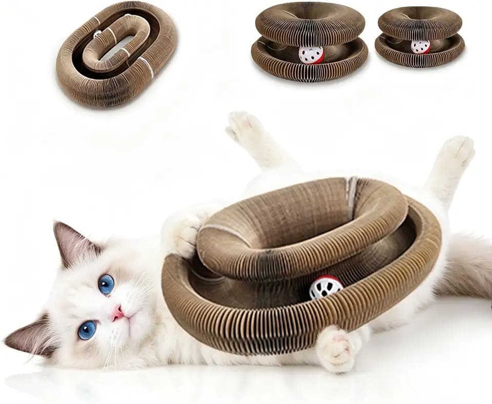 2-Pack Kitty Curls Twisty Paws Cat Toys - Foldable Accordion Honeycomb Magic Organ Cat Scratching Pads - Interactive Toy with Scratcher Pad & Ball for Indoor Cats (2pcs)