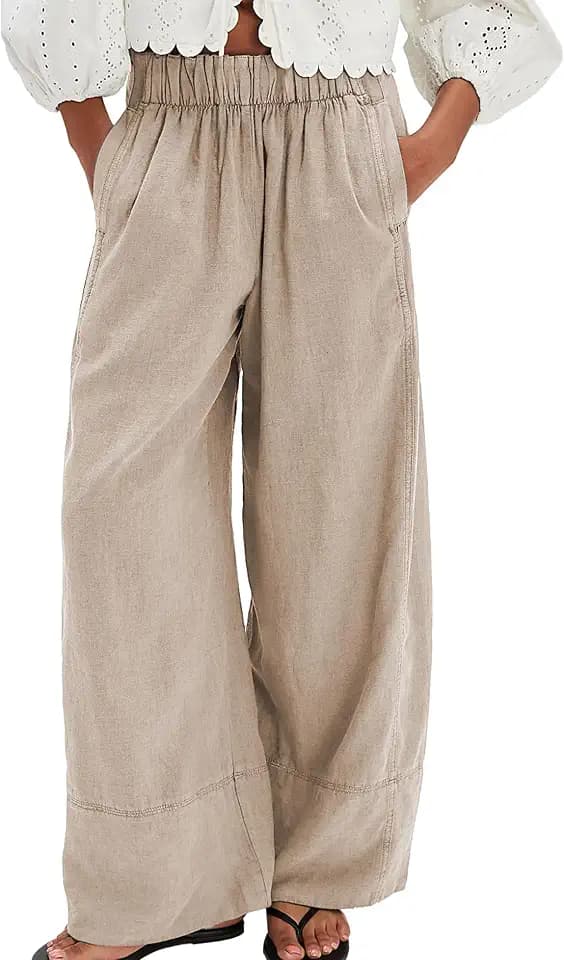 SeeLuNa Cotton Linen Pants for Women Palazzo Pants Wide Leg Lounge Trousers