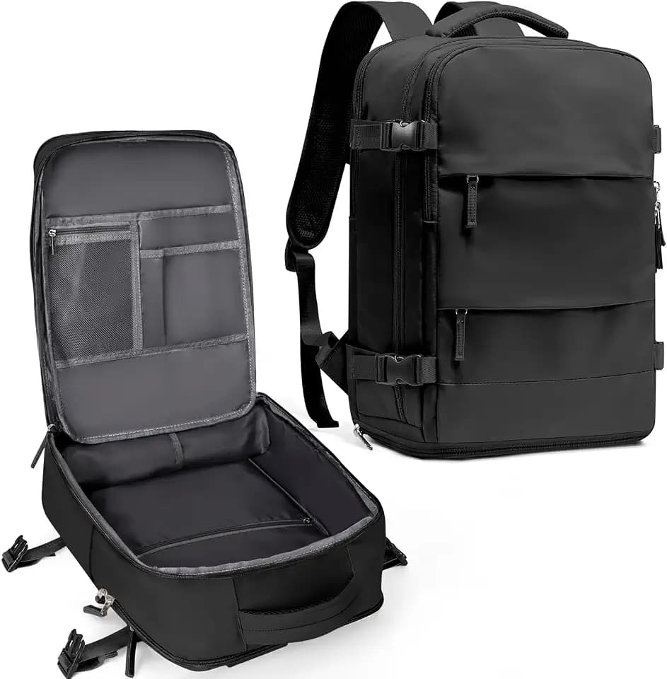 coowoz Travel Backpack For Women Men,Carry On Backpack,Hiking Backpack Waterproof Outdoor Sports Rucksack Casual Daypack Travel Essentials(Black) 25L