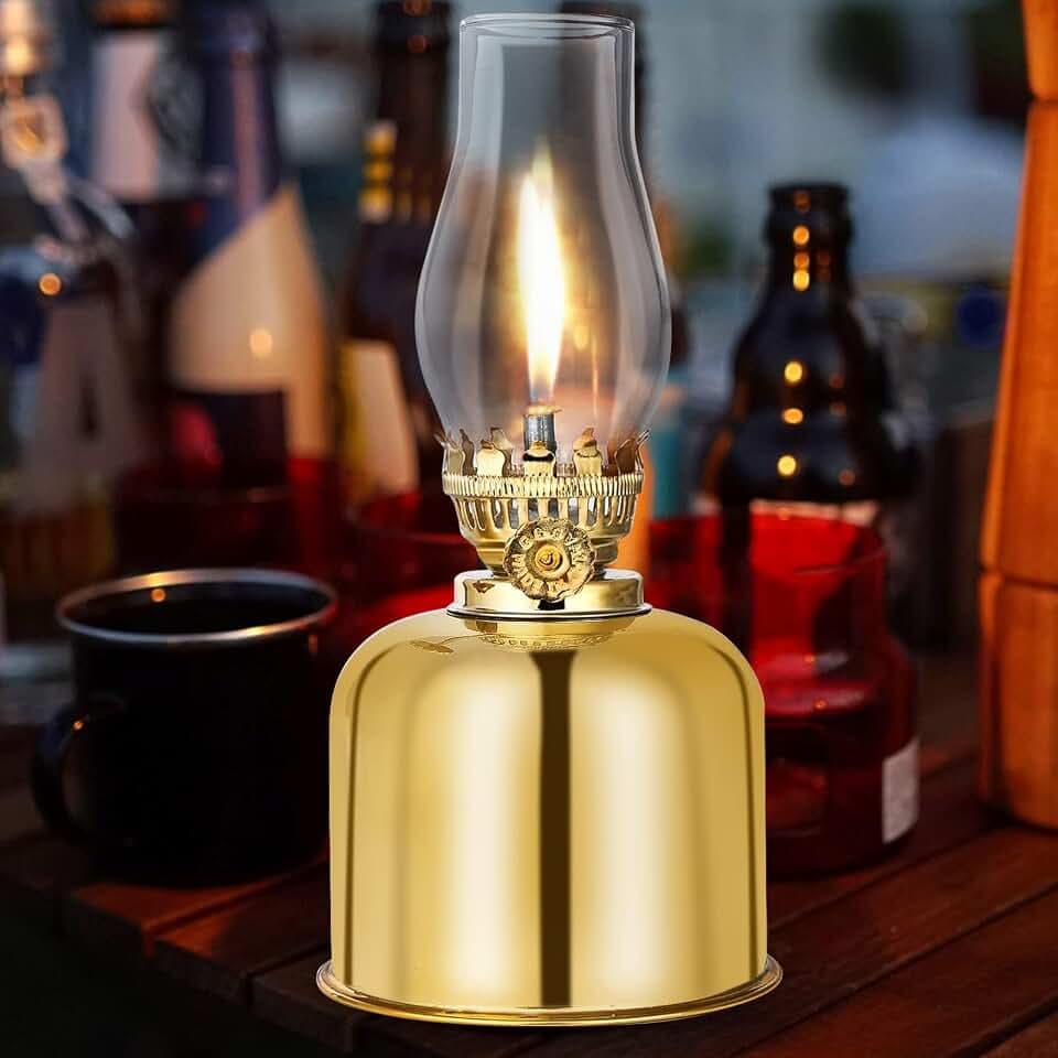 Petroleumlampe, Retro-Öllampe Laterne Aus Metall Und Glas Mit Drehfassung - Innen Outdoor Spiegelkerosenlampe, Winddicht, Antike Vintage Notlicht (Goldene)
