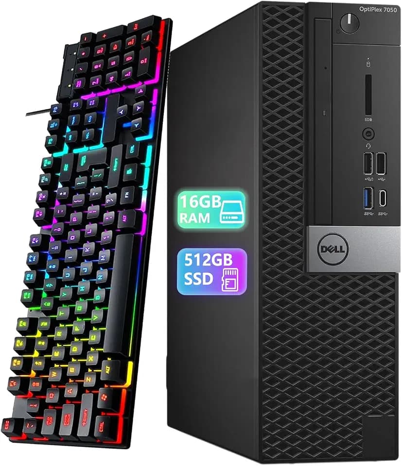 Dell Optiplex 7050 SFF Desktop Computer PC | Core i5-6500 3.2GHz, 4Cores, 16GB DDR4 RAM 512GB SSD | USB WiFi + Bluetooth | Windows 11 Pro | Keyboard & Mouse(Renewed)