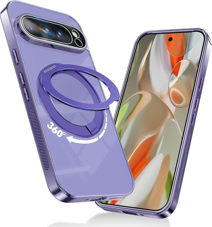 for Google Pixel 9 Pro Case, 360° Magnetic Stand, Camera Protection, Purple