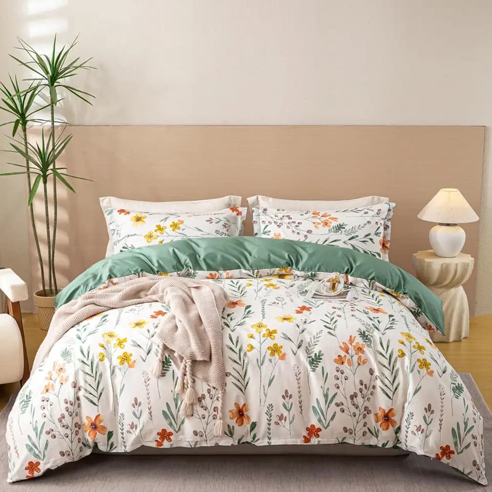 OAITE Queen Duvet Cover Set 3pcs 100% Cotton Green Pastoral
