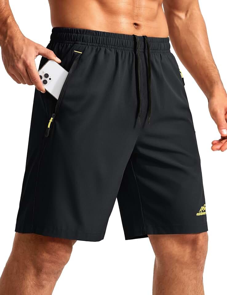 TACVASEN Men's 9" Athletic Workout Shorts with 3 Zipper Pockets Casual Gym