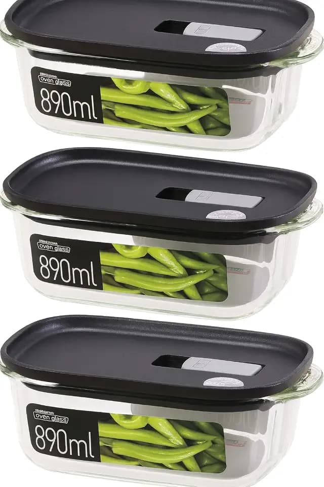 LOCK & LOCK Frischhaltedosen aus Glas – 3er Vorratsdosenset – eckig – mit Deckel für Backofen, Mikrowelle & zum Einfrieren – 890 ml