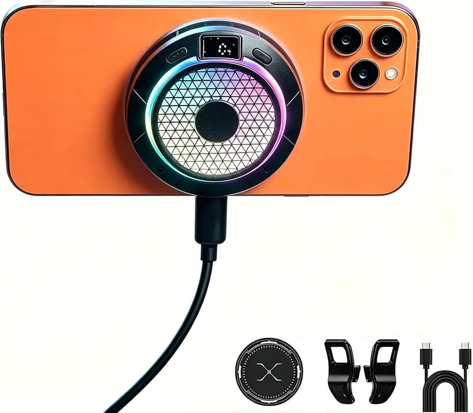 Magnetic Cell Phone Cooler for Gaming, 24W Cellphone Cooling Fan with RGB