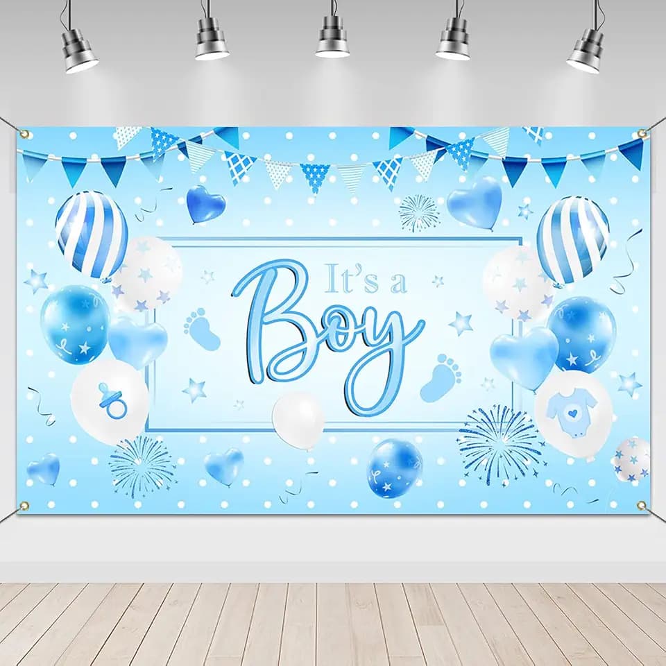 Mocsicka Baby Shower Backdrop Banner Decorations for Boy 6x3.6ft