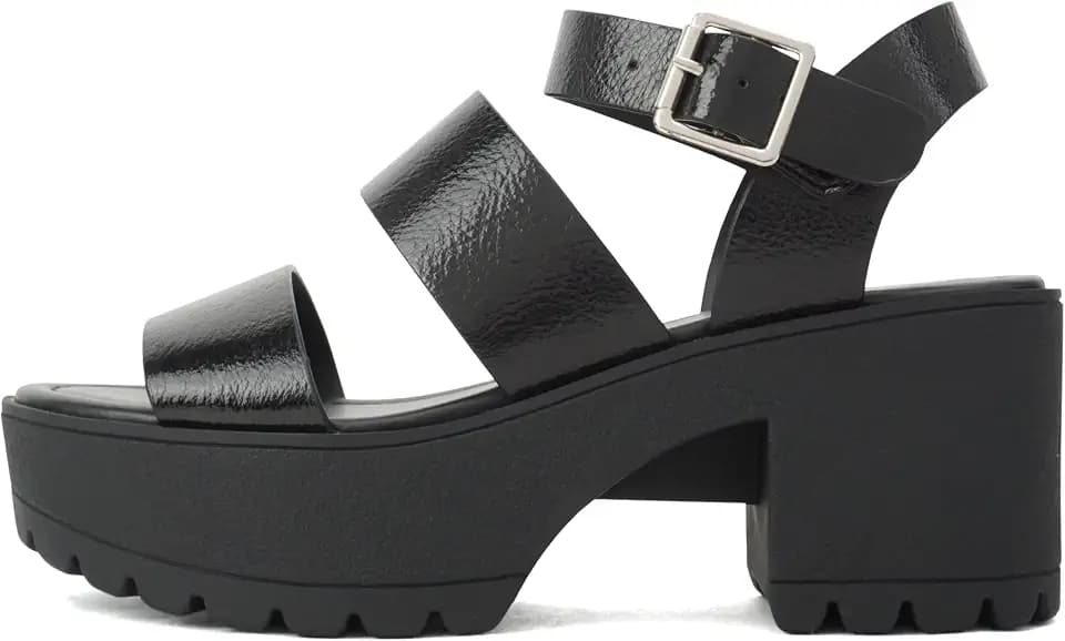 Soda ACCOUNT ~ Women Open Toe Two Bands Lug sole Fashion Block Heel Sandals with Adjustable Ankle Strap