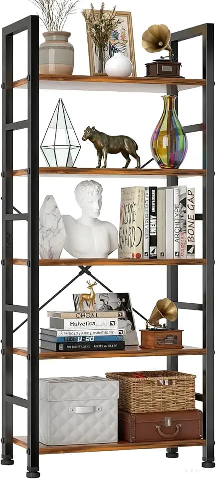 5 Tier Bookshelf, Free Standing Bookcase with Open Storage Shelves