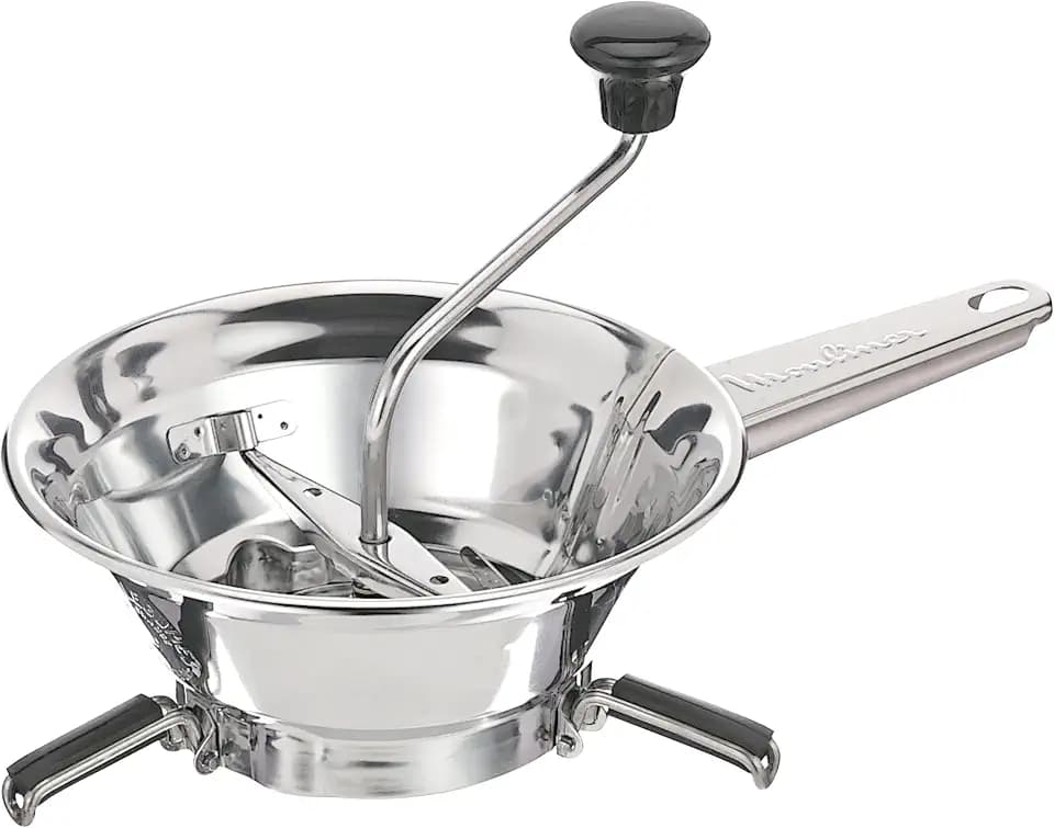 Moulinex Classic manuelle Gemüsemühle aus Edelstahl, Kleines Modell, Einfaches Mahlen, Pürees, Suppen, Kompotte, Spülmaschinenfest, A40106