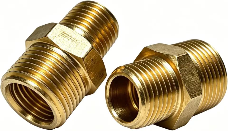 3/8" NPT to 1/4" NPT Brass Reducer Fitting, 2-Pack Solid Brass Hex Nipple