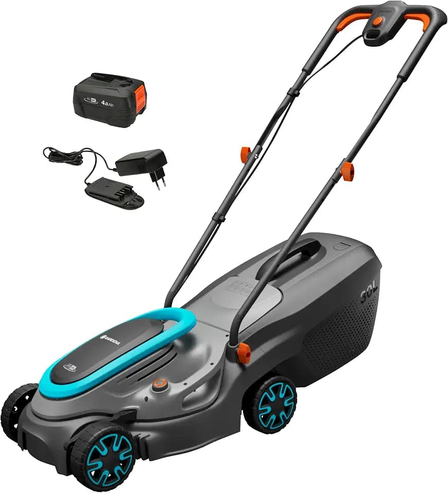 Gardena Akku-Rasenmäher PowerMax 32/18V P4A Ready-to-Use Set: 32 cm Schnittbreite, 30 l Fangkorb, Ergonomisch, Höhenverstellung, Kabellos (14632-20)