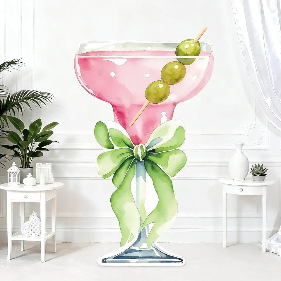Lawnldyll 4ft Large Pink Martini Bow Cardboard Cutout A Tini Bit Older Birthday Cutout Stand Pink Margarita Backdrop Decorations for Women Coquette Bachelorette Bridal Shower Cocktail Party Decor