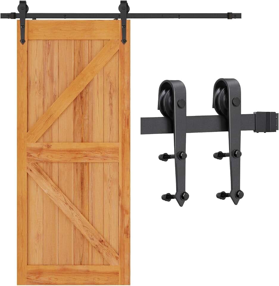 Yaheetech 1,8 m Schiebetür-Scheunen-Holztür-Hardware-Set, Stahl-Schiebetürschiene, Hardware-Kit schwarz
