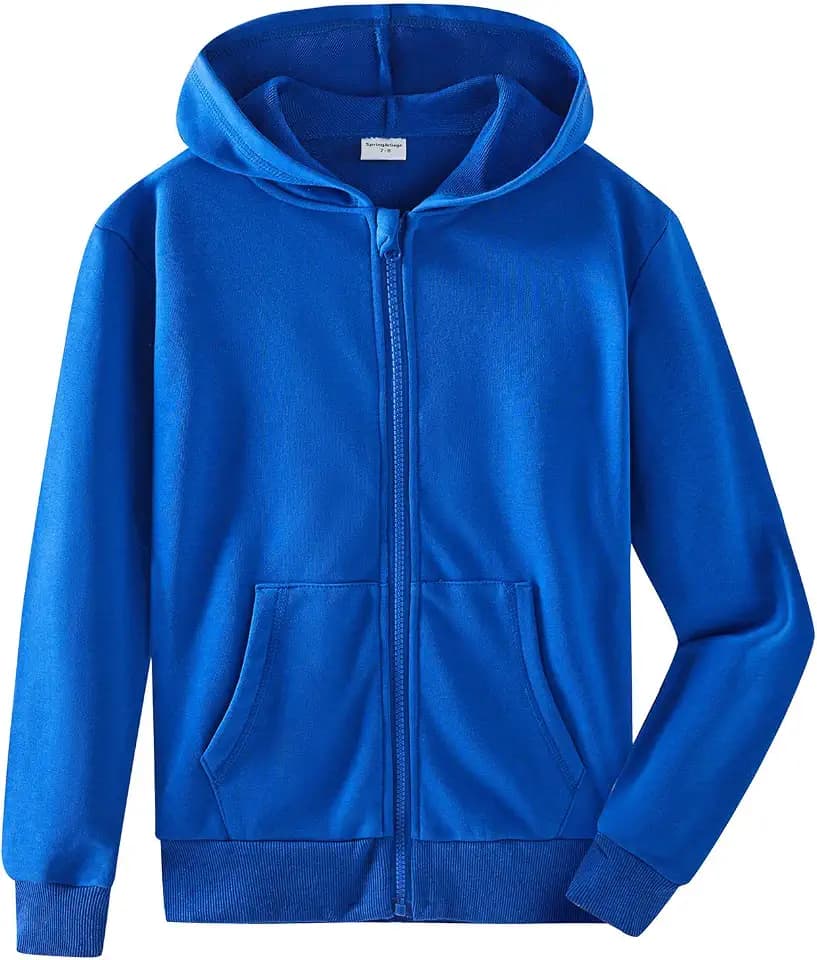 Spring&Gege Jungen Hoodie Sweatjacke Basic Einfarbig Baumwoll Kapuzenjacke für Kinder（3-14 Jahre）