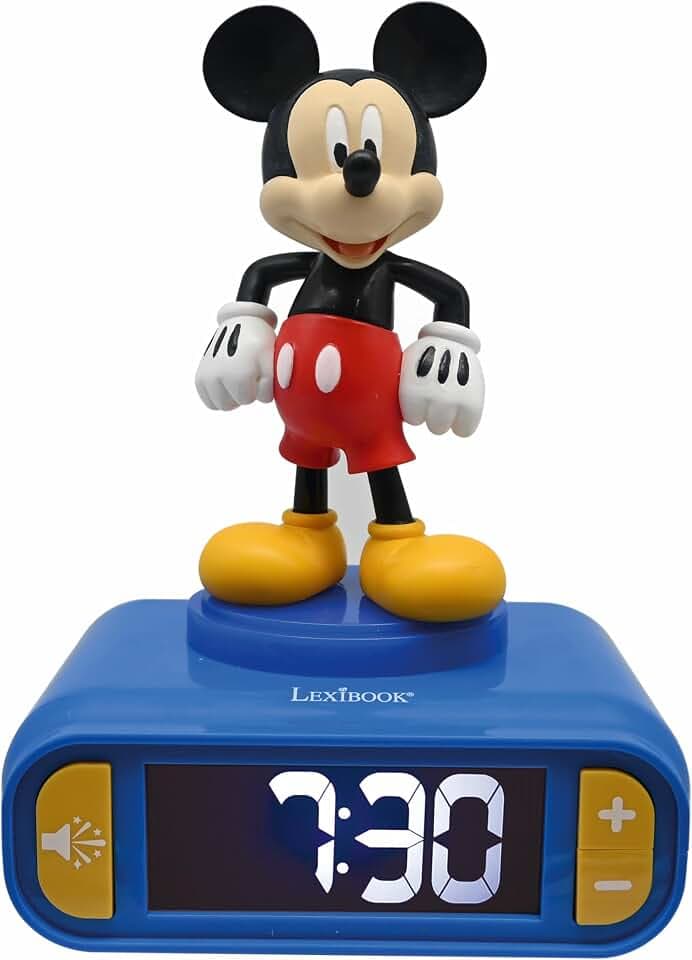 Lexibook, Mickey, Nachtlicht-Wecker, RL800MCH | Klänge und Melodien, LCD-Display mit Hintergrundbeleuchtung, Leuchtend, Schlummerfunktion, Blau